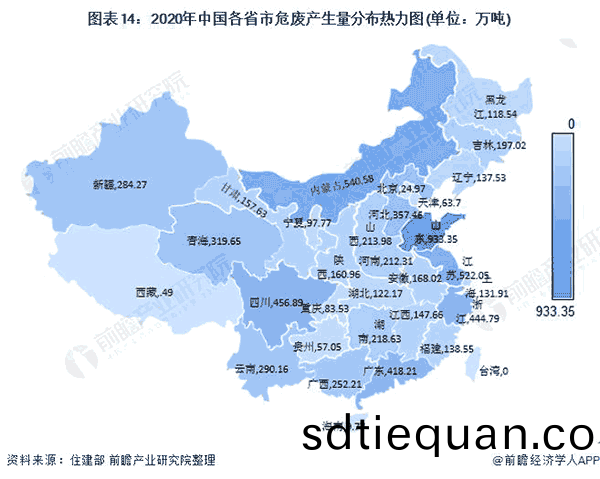 2020年(nian)中(zhong)國各(ge)省市危(wei)廢産生量(liang)分(fen)佈熱(re)力(li)圖.png